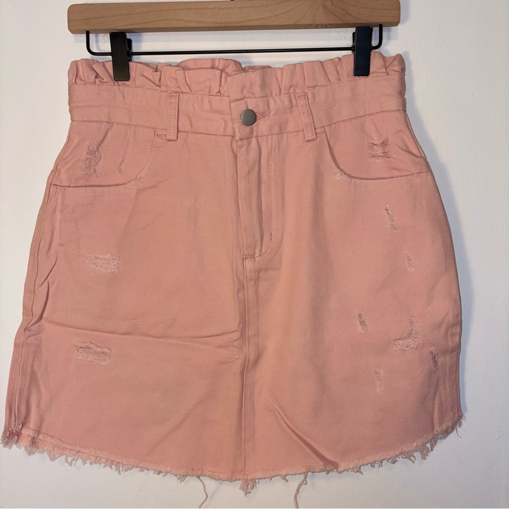 NWT Hayden Distressed Paperbag Denim Skirt Pink Size M - Picture 3 of 9